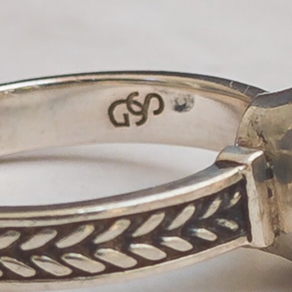 Sterling Silver Oxidized Leaf-Band Ring with Bezel-Set Aquamarine — Size 6 - Picture 7 of 10